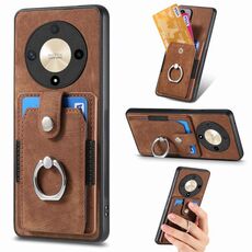 Custodia per telefono a portafoglio con carta ad anello retrò per Honor X9b (marrone)