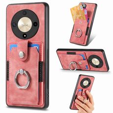 Custodia per telefono a portafoglio con carta ad anello retrò per Honor X9b (rosa)