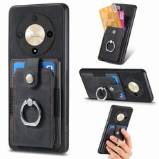 Custodia per telefono a portafoglio con carta ad anello retrò per Honor X9b (nera)
