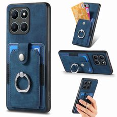 Custodia per telefono a portafoglio con carta ad anello retrò per Honor X6a (blu)