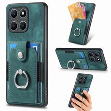 Custodia per telefono a portafoglio con carta ad anello retrò per Honor X6a (verde)
