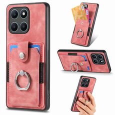 Custodia per telefono a portafoglio con carta ad anello retrò per Honor X6a (rosa)