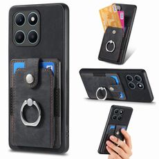 Custodia per telefono a portafoglio con carta ad anello retrò per Honor X6a (nera)