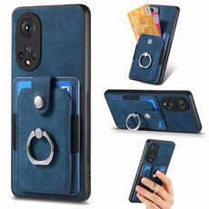Custodia per telefono a portafoglio con carta ad anello retrò per Honor X50 (blu)