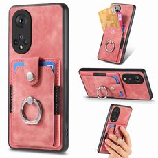 Custodia per telefono a portafoglio con carta ad anello retrò per Honor X50 (rosa)