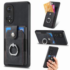 Custodia per telefono a portafoglio con carta ad anello retrò per Honor X50 (nera)