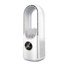 Ventilatore elettrico per umidificazione senza pale da scrivania a sei marce regolabile con funzione di temporizzazione della luce a LED(Bianco)
