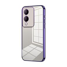 Per vivo Y17s Custodia per telefono con foro sottile con placcatura trasparente (viola)