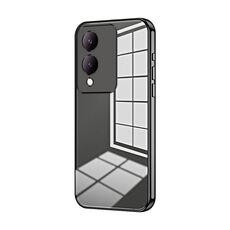 Per vivo Y17s Custodia per telefono con foro sottile con placcatura trasparente (nera)