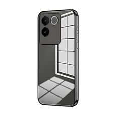 Per vivo S17e / iQOO Z7 Pro Custodia per telefono con foro sottile con placcatura trasparente (Nero)