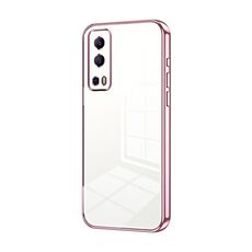 Per vivo Y72 5G / iQOO Z3 / Y75s Custodia per telefono con foro sottile con placcatura trasparente (rosa)