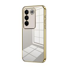 Per vivo S16 Pro / S16 / V27 / V27 Pro Custodia per telefono con foro sottile con placcatura trasparente (Oro)