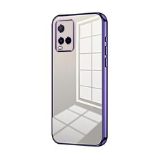 Per vivo Y21 / Y33s / Y21s / T1x India Custodia per telefono con foro sottile con placcatura trasparente (viola)