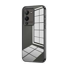 Per vivo S15 Custodia per telefono con foro sottile con placcatura trasparente (nera)
