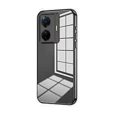 Per vivo S15e / T1 Pro Custodia per telefono con foro sottile con placcatura trasparente (nera)