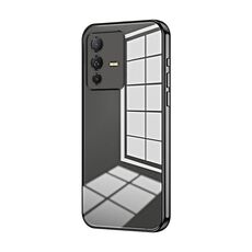 Per vivo S12 / V23 5G Custodia per telefono con foro sottile con placcatura trasparente (nera)