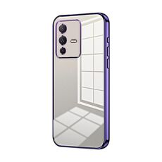 Custodia per telefono con foro sottile con placcatura trasparente per vivo S12 Pro / V23 Pro (viola)