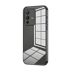 Per vivo S12 Pro / V23 Pro Custodia per telefono con foro sottile con placcatura trasparente (nera)