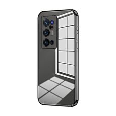 Per vivo X70 Pro+ Custodia per telefono con foro sottile con placcatura trasparente (nera)