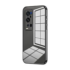 Per vivo X60 Pro+ Custodia per telefono con foro sottile con placcatura trasparente (nera)