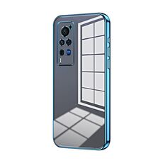 Per vivo X60 Pro Custodia per telefono con foro sottile con placcatura trasparente (blu)