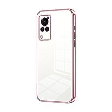 Custodia per telefono con foro sottile con placcatura trasparente per schermo curvo per vivo X60 (rosa)