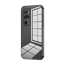 Per vivo X50 Pro+ Custodia per telefono con foro sottile con placcatura trasparente (nera)