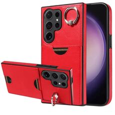 Per Samsung Galaxy S24 Ultra 5G Custodia per telefono con anello per slot per scheda di vitello (rosso)