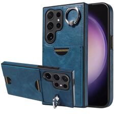 Per Samsung Galaxy S24 Ultra 5G Custodia per telefono con anello per slot per scheda di vitello (blu)