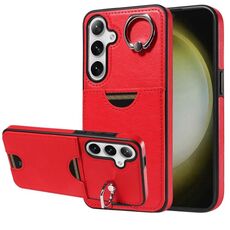 Per Samsung Galaxy S24+ 5G Custodia per telefono con anello per slot per scheda di vitello (rosso)