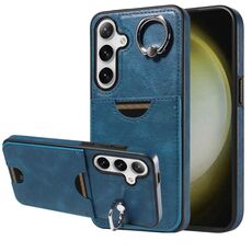 Per Samsung Galaxy S24+ 5G Custodia per telefono con anello per slot per schede in vitello (blu)