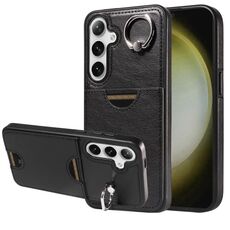 Per Samsung Galaxy S24+ 5G Custodia per telefono con anello per slot per schede in vitello (nero)