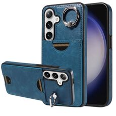 Per Samsung Galaxy S24 5G Custodia per telefono con anello per slot per scheda di vitello (blu)