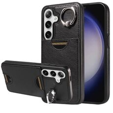 Per Samsung Galaxy S24 5G Custodia per telefono con anello per slot per scheda di vitello (nero)