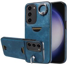 Per Samsung Galaxy S23+ 5G Custodia per telefono con anello per slot per schede in vitello (blu)