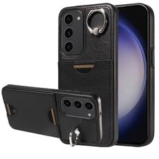 Per Samsung Galaxy S23+ 5G Custodia per telefono con anello per slot per schede in vitello (nero)