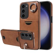 Per Samsung Galaxy S23+ 5G Custodia per telefono con anello per slot per schede in vitello (marrone)