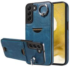 Per Samsung Galaxy S22+ 5G Custodia per telefono con anello per slot per schede in vitello (blu)