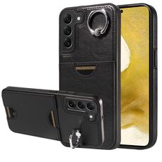 Per Samsung Galaxy S22+ 5G Custodia per telefono con anello per slot per schede in vitello (nero)
