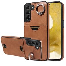 Per Samsung Galaxy S22+ 5G Custodia per telefono con anello per slot per schede in vitello (marrone)