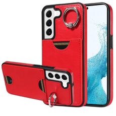 Per Samsung Galaxy S22 5G Custodia per telefono con anello per slot per schede in vitello (rosso)