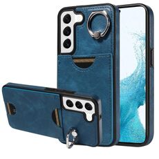 Per Samsung Galaxy S22 5G Custodia per telefono con anello per slot per scheda di vitello (blu)