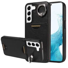 Per Samsung Galaxy S22 5G Custodia per telefono con anello per slot per scheda di vitello (nero)