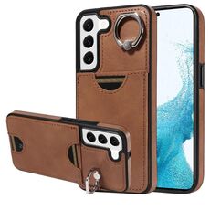 Per Samsung Galaxy S22 5G Custodia per telefono con anello per slot per schede in vitello (marrone)