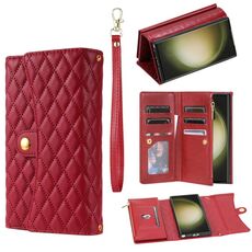 Custodia per telefono in pelle rombica con cerniera multi-card per Samsung Galaxy S21 Ultra 5G (rosso)