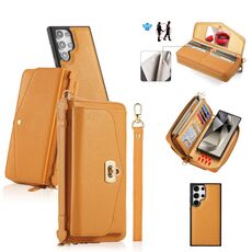 Per Samsung Galaxy S24+ 5G Custodia a tracolla multifunzionale con cerniera Portafoglio in pelle Litchi (Arancione)