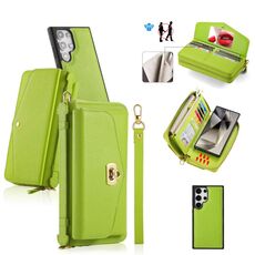Per Samsung Galaxy S24 5G Custodia a tracolla multifunzionale con cerniera Portafoglio in pelle Litchi (Verde)