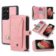 Per Samsung Galaxy S21 Ultra 5G Custodia multifunzionale in pelle con cerniera a portafoglio (rosa)