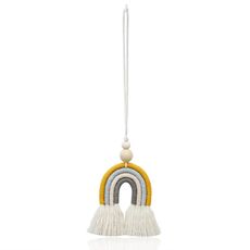 Ciondolo per aromaterapia per auto arcobaleno con perline di legno intrecciate a mano in corda di cotone (giallo)