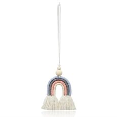 Perline di legno intrecciate a mano Corda di cotone Ciondolo per aromaterapia per auto arcobaleno (grigio)